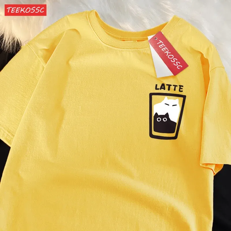 Color: Mint, Size: M - Mocha Latte Couple Outfit Cat Coffee Couple Male T-Shirts Graphic Cool Tee Shirt High-Quality Oversized Tshirt Comfort Soft