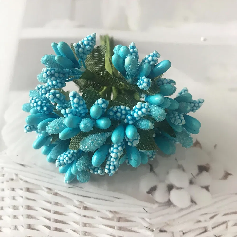 Color: Gold - 12PCS/lot Artificial Flower Small Berries Stamen Wire Stem/marriage Leaves DIY Wreath Wedding Scrapbooking Box Decoration Craft