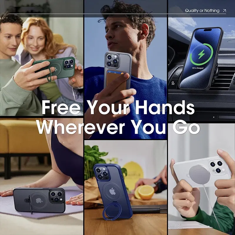 Color: Beige, Material: PE - Magnetic Phone Case with Ring Stand for Wireless Charging iPhone 15 Pro Max 14 Plus 13 12 11 Translucent Cases Matte Slim Cov