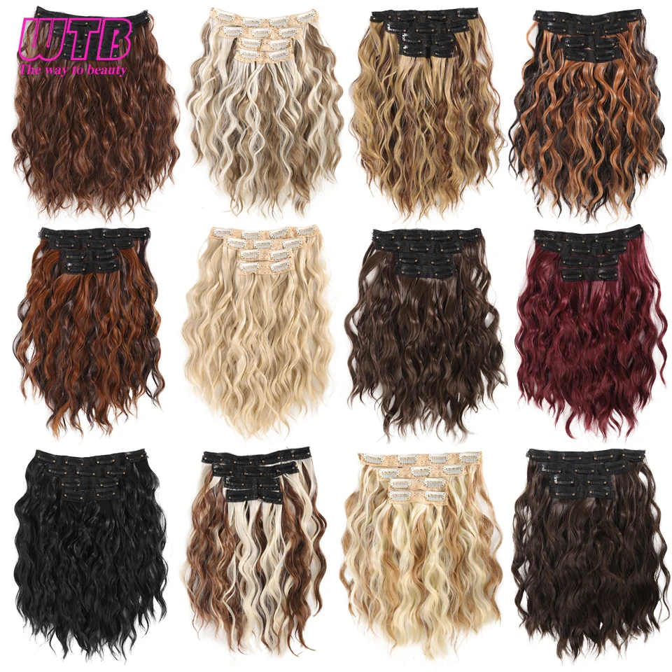 Color: T27/30/4 - Synthetic Heat Resistant Hair Extensions Multi Color Clip-in Body Wave 12inch 4 PCS Double Weft for Women Girl Daily Party Use