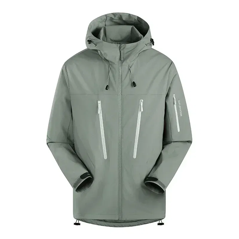 Color: green, Size: XXL - Spring Autumn Men's Windbreaker Fashion Outdoor Mountaineering Travel Windproof Waterproof Hooded Jacket Slim Fit Versatile Coat