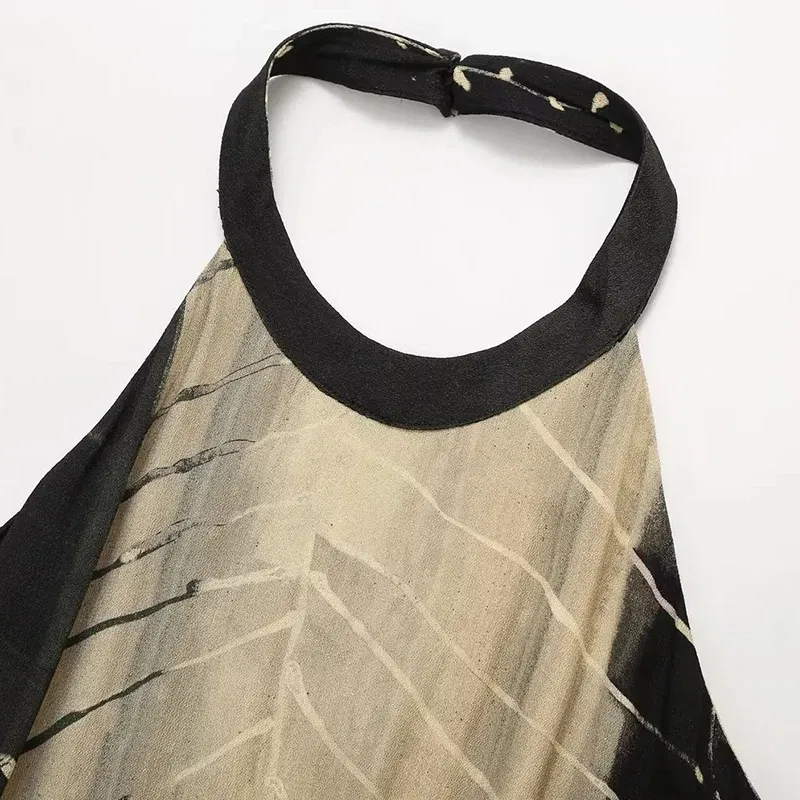 Color: Beige, Size: S - Casual Neck-mounted Dresses Summer Women Backless Sleeveless Beach Holiday Loose Dress Back Opening Design Long Dress