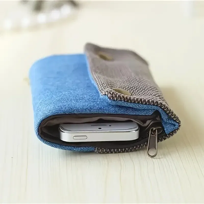 Color: Blue - Handmade Three Fold Fabric Wallet Women Men Simple Short Zipper Purses for Teens Personality Multi-function Key Bag Card Holder