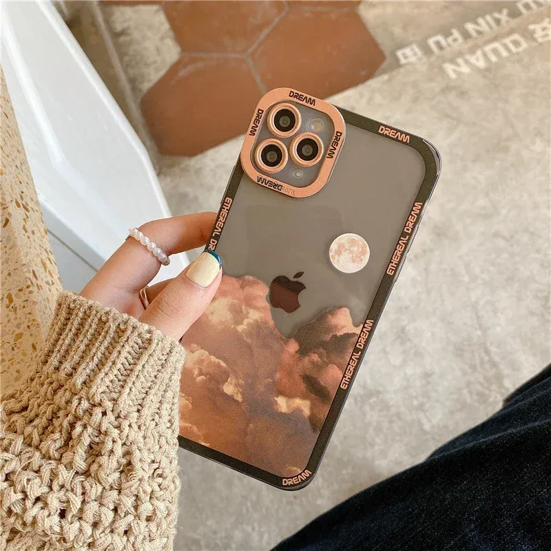 Color: Gold, Material: PC - Retro INS Sunset Sky Clouds Moon Pattern Case For Samsung Galaxy S10 S20 S21 S22 S23 S24 FE Plus Ultra Note 20 Shockproof Cover
