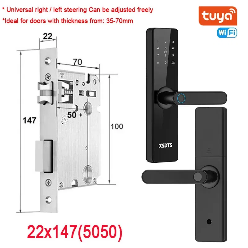 Color: Claret, Ships From: CHINA - New! Tuya Wifi Electronic Smart Door Lock With Biometric Fingerprint / Smart Card / Password / Key Unlock/ USB Emergency Charge