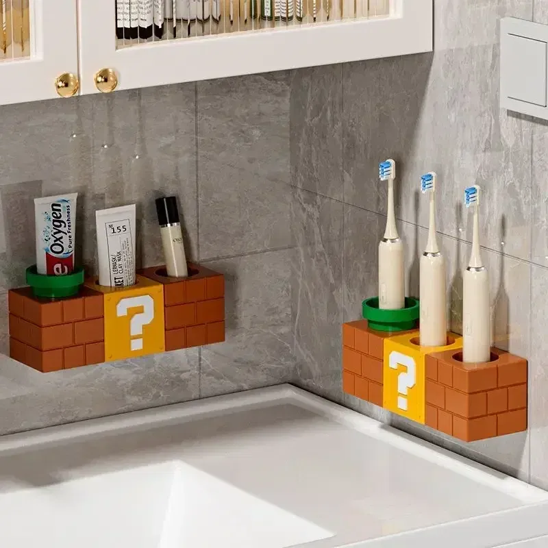 Super Marios Bros Toothbrush Holder Anime Bathroom Self-adhesive Stand Rack Toothpaste Dental Racks Home Decor Accessories Gifts