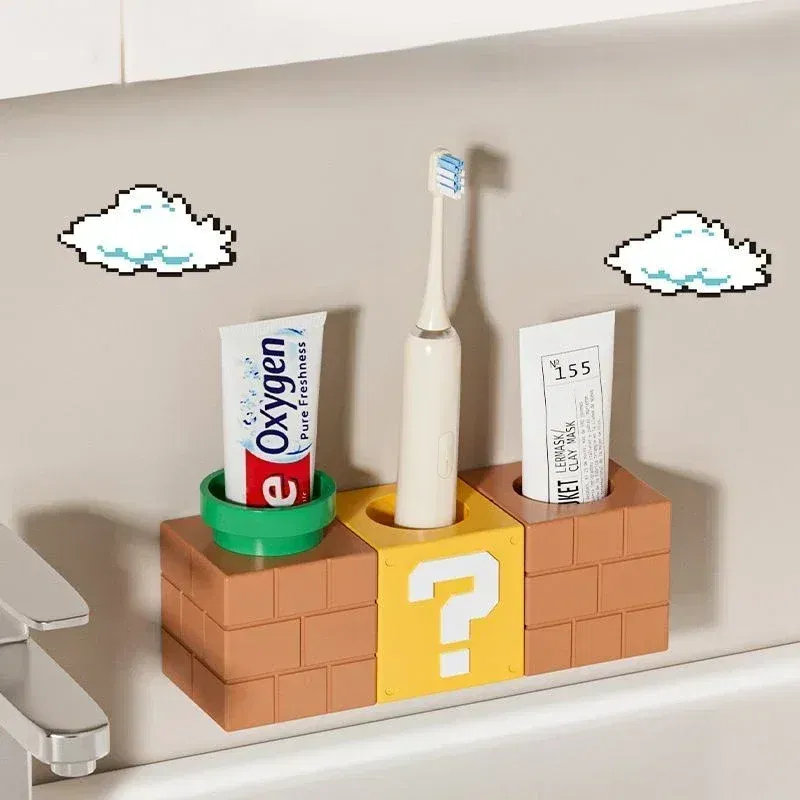 Super Marios Bros Toothbrush Holder Anime Bathroom Self-adhesive Stand Rack Toothpaste Dental Racks Home Decor Accessories Gifts