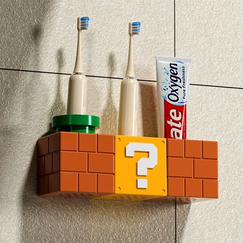 Super Marios Bros Toothbrush Holder Anime Bathroom Self-adhesive Stand Rack Toothpaste Dental Racks Home Decor Accessories Gifts