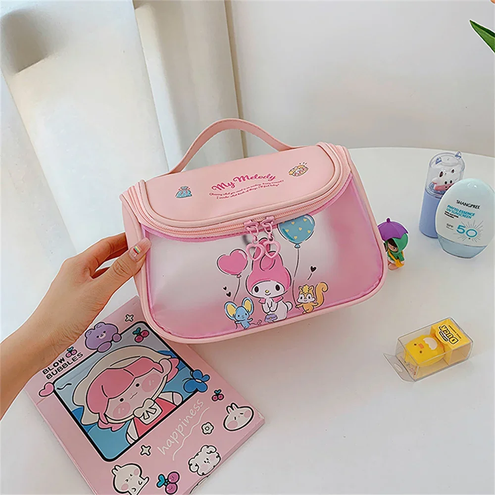 Color: black - Sanrio Kawaii Hello Kitty Zipper Makeup Bag Black Beauty Cinnamon Roll Large Capacity Waterproof portable Millennium Girls Wash