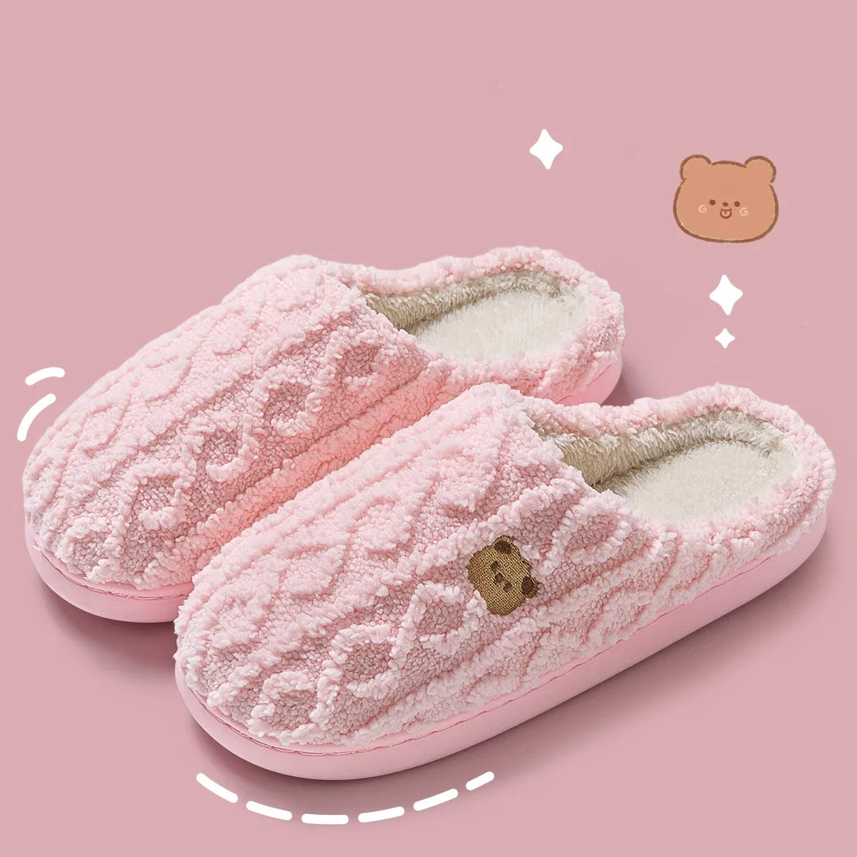 Color: Grass-Green, Shoe Size: 40-41, Ships From: CHINA - Asgard Women Winter Fur Slippers Indoor Fluffy Couple Bedroom Flat Slides Cute Bear Women Fuzzy House Slippers Warm Cotton Shoes