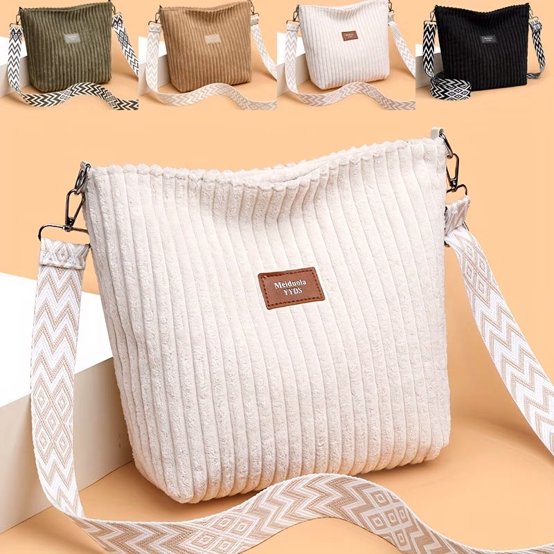 Perfect Lily Fashion Corduroy Body Bag – Soft Plush Texture Shoulder Bag for Daily Commute and Travel