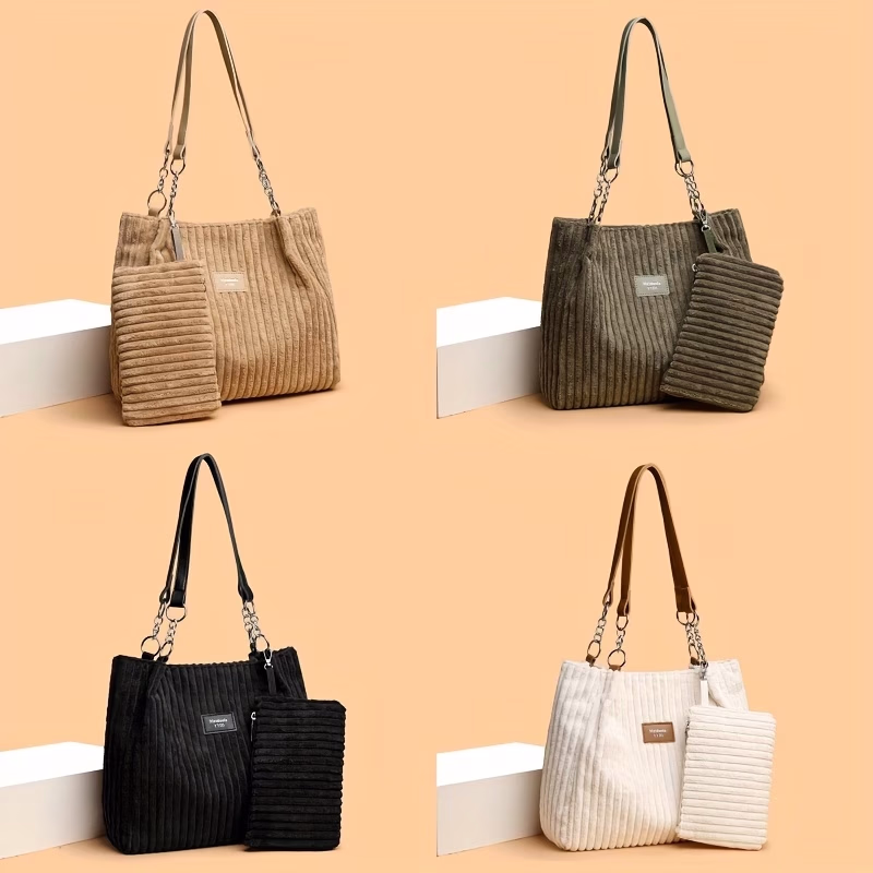 Perfect Lily Fashion Corduroy 2pcs Tote Bag Set – Stylish and Functional Daily Commute Set
