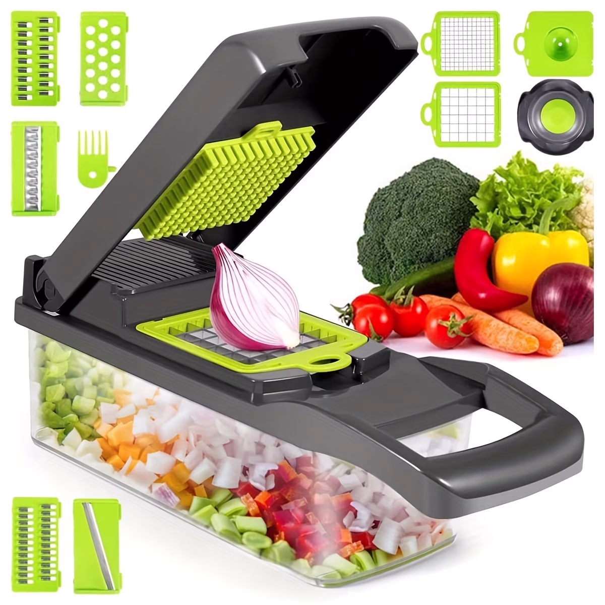 14-In-1 Versatile Vegetable Cutter and Slicer – Multi-Function Kitchen Tool for Slicing, Dicing, and Shredding Vegetables