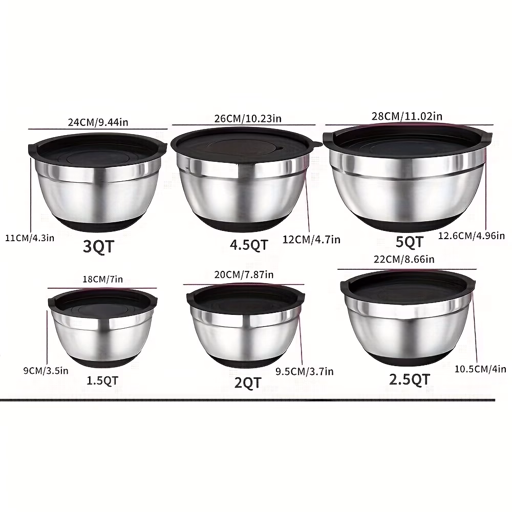 Kitchen Stainless Steel Mixing Bowl Set with Sealed Lids & Graters – Rustproof Bowls for Mixing, Kneading, Serving, and Salad Preparation