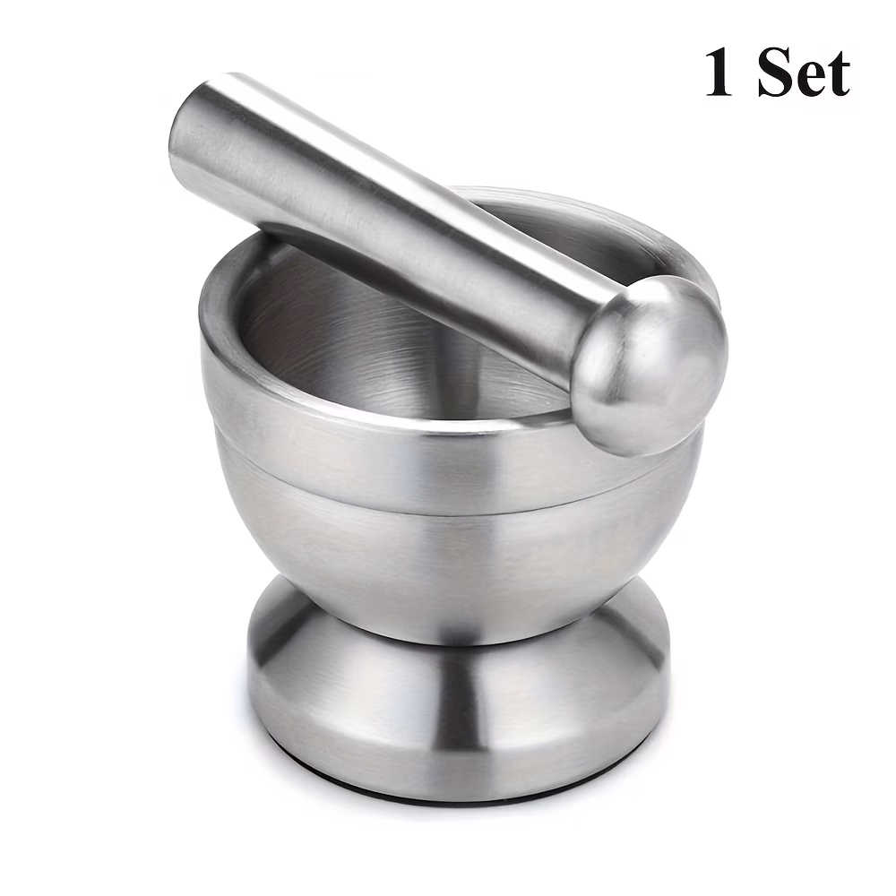 1 Set Stainless Steel Mortar and Pestle Set – Food-Grade Spice Grinder with Translucent Lid, Anti-Slip Base for Grinding and Crushing Herbs and Spices