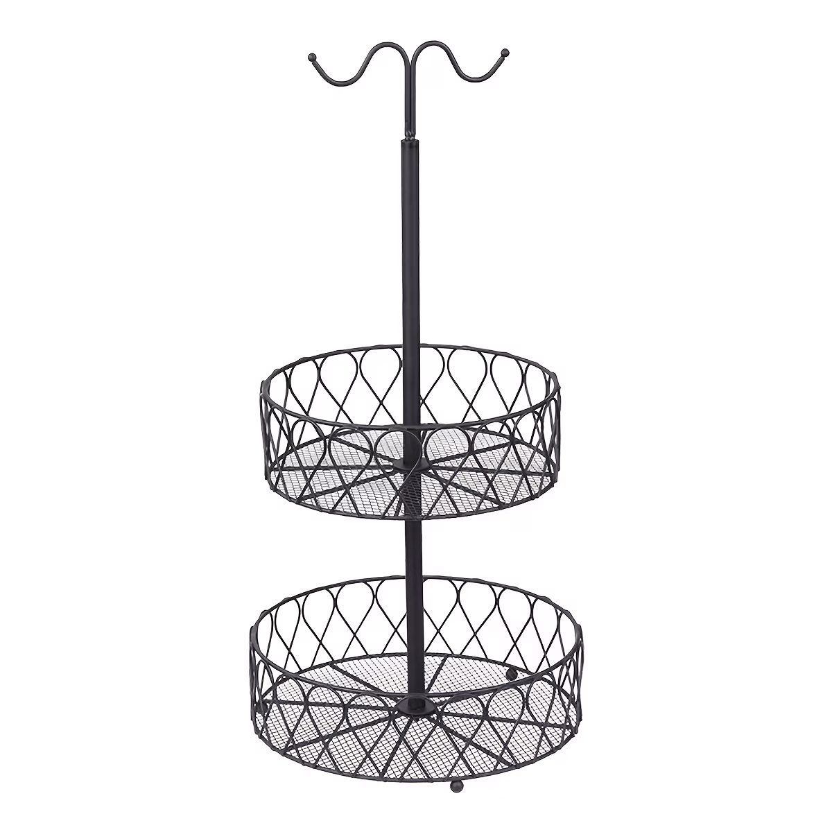 2-Tier Fruit Basket Bowl with Banana Hanger – Detachable Metal Wire Design, Stable and Durable for Fruits, Vegetables, Easy to Clean, Rustproof Steel Construction