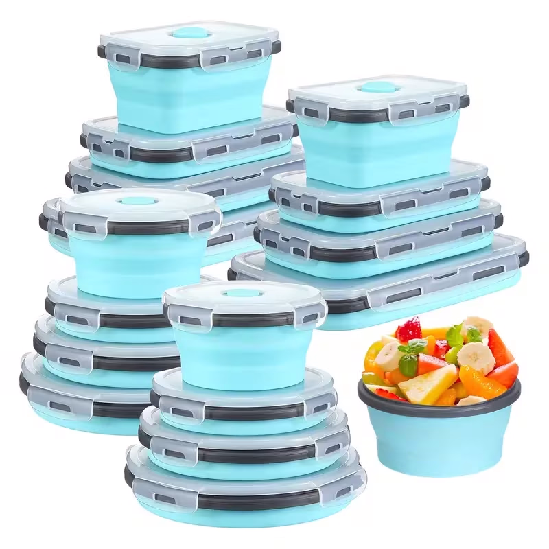 A Set of 4 Collapsible Food Storage Containers with Airtight Lids and Vents – Perfect for Meal Prep, Lunches, and More