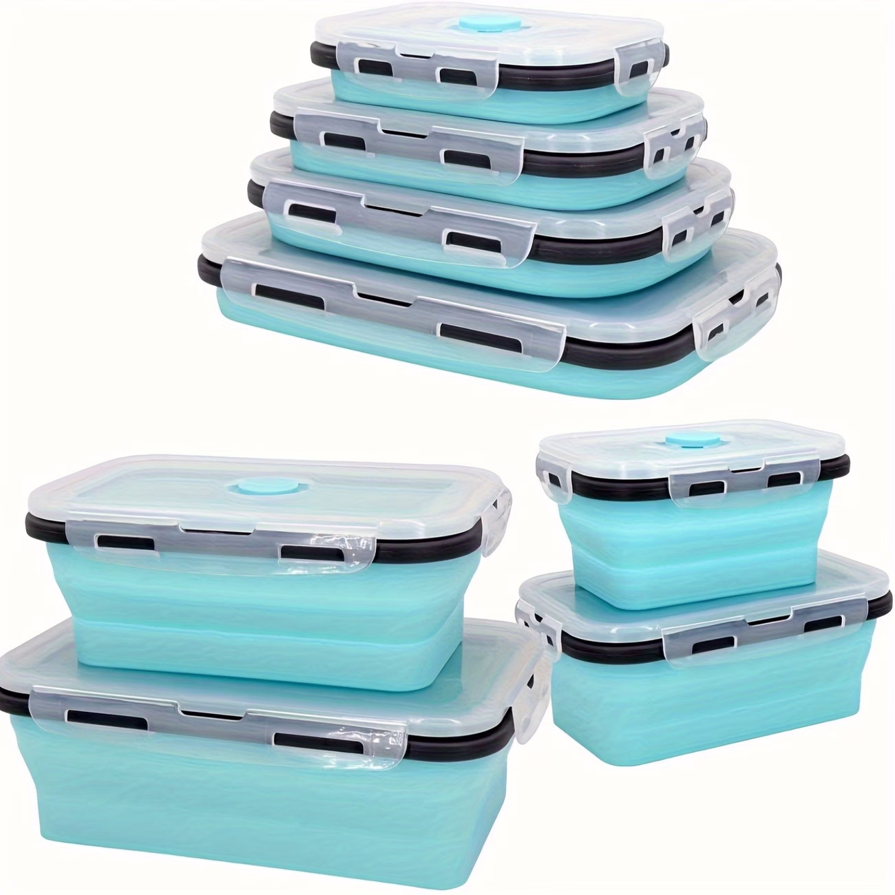 A Set of 4 Collapsible Food Storage Containers with Airtight Lids and Vents – Perfect for Meal Prep, Lunches, and More