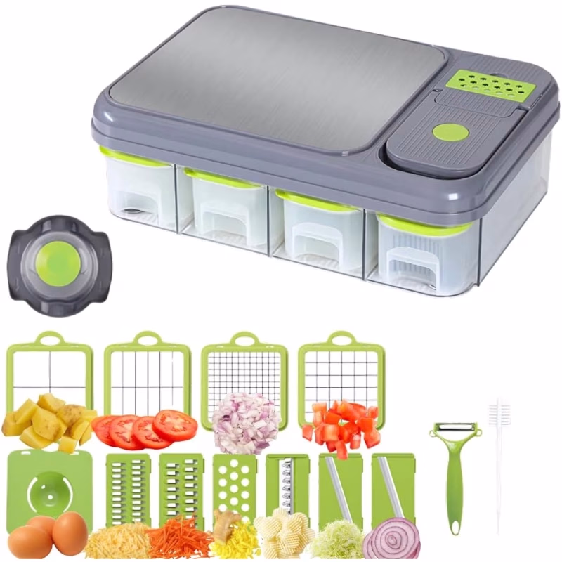 16pcs Comprehensive Vegetable Cutting and Preparation Set – Versatile Food Slicer, Mandoline Cutter, Cheese Shredder, Egg Separator, Integrated Cutting Board, and Storage Box for Meal Preparation