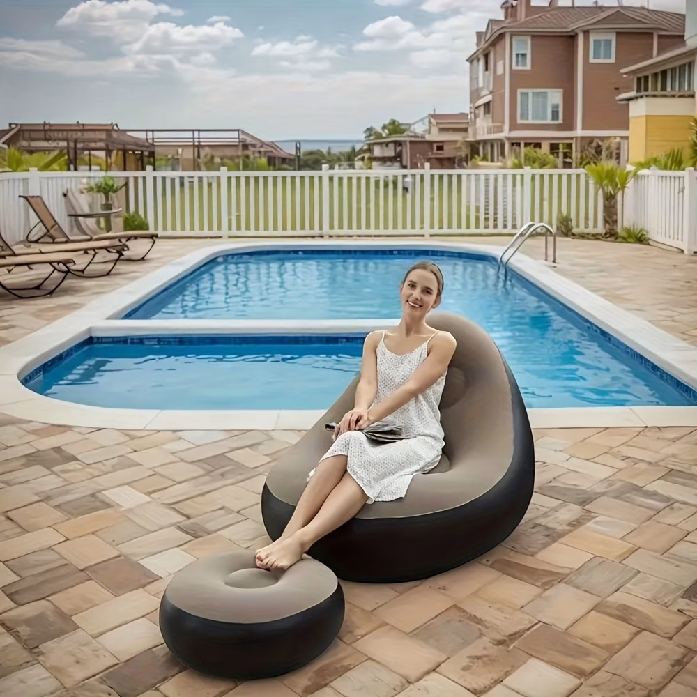 Inflatable Leisure Sofa Chair with Footstool – Portable Flocked Lounge Seat for Indoor, Outdoor, Camping, and Poolside Relaxation