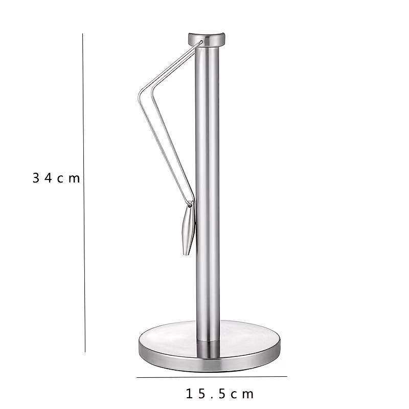 Stainless Steel Paper Towel Holder with Spring Tension Arm, Weighted Base, Non-Slip Pad, One-Handed Tear – Compatible with Standard and Jumbo Rolls