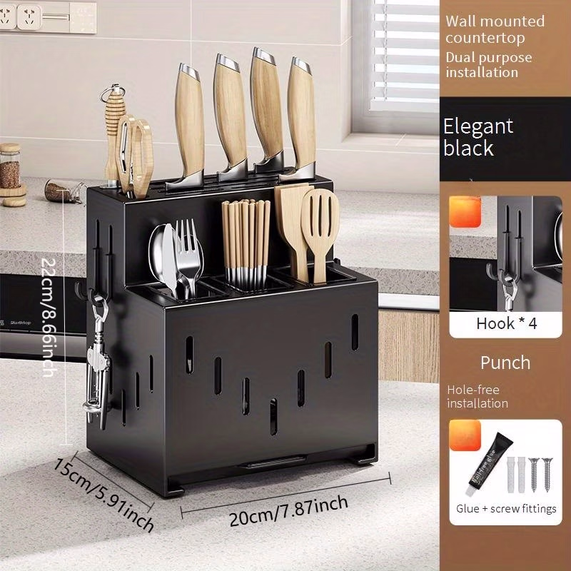 Wall-Mounted Knife Storage Rack – Multifunctional, Hygienic Drainage Design for Knives, Spoons, and Chopsticks, Essential for a Modern Kitchen