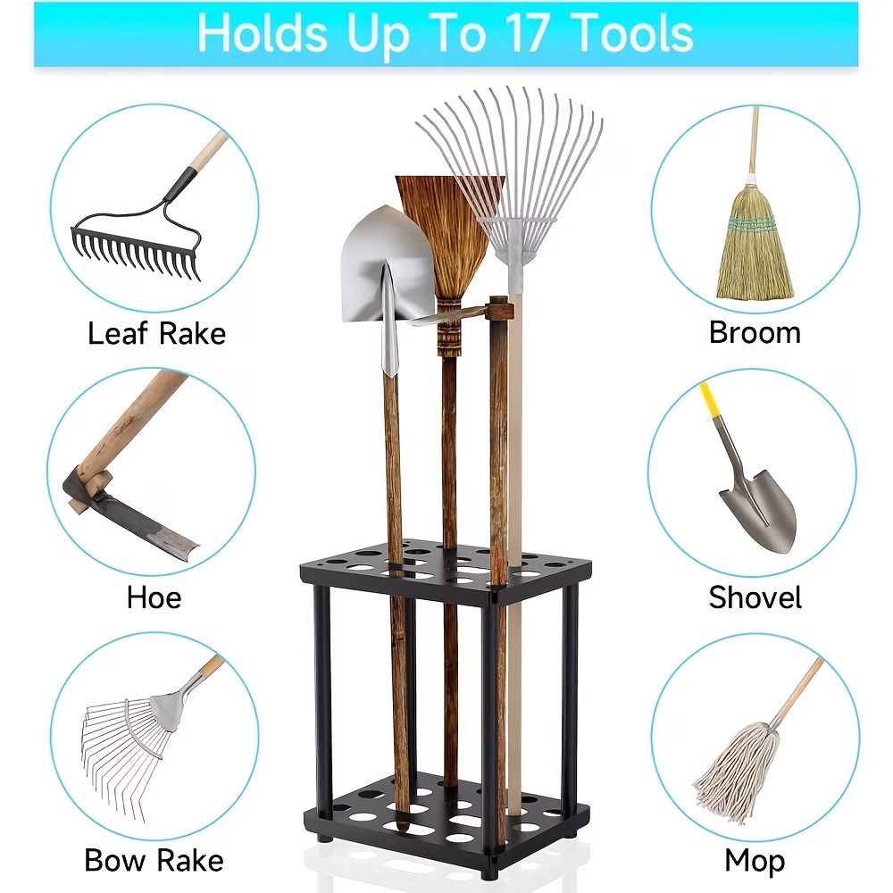 Metal Garden Tool Rack Organizer with Slots for Long Handled Tools – Shovels, Rakes, Brooms, Mops, Garage Shed Storage