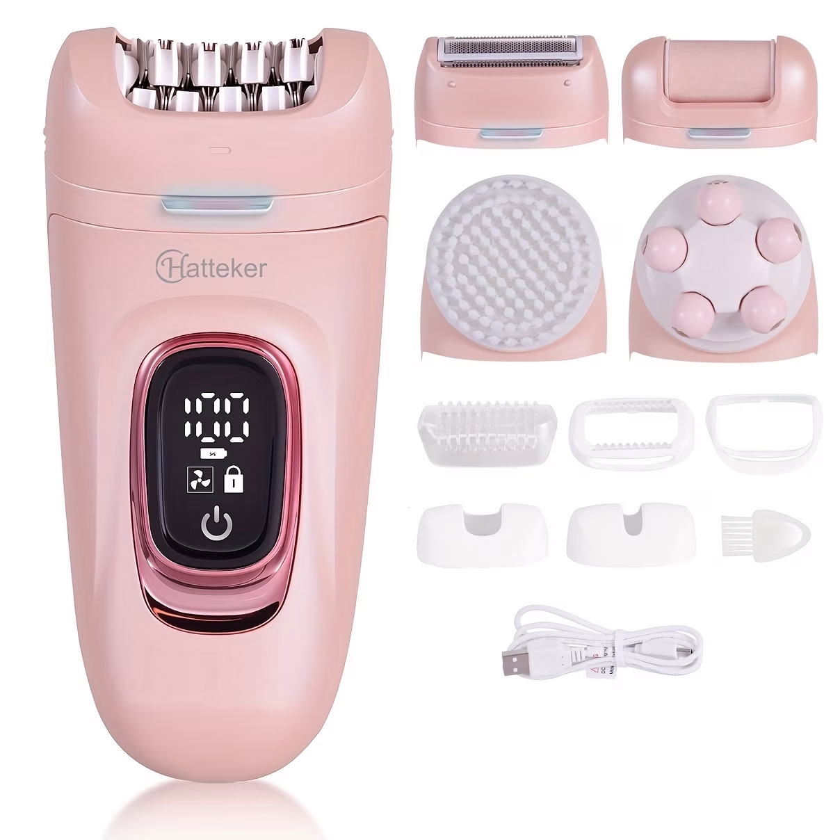HATTEKER Women's 5-in-1 Multi-Functional Shaver – Face, Bikini, Underarm, Thigh & Armpit Epilation Device with Portable Grooming Kit for Sensitive Skin & Hair Removal