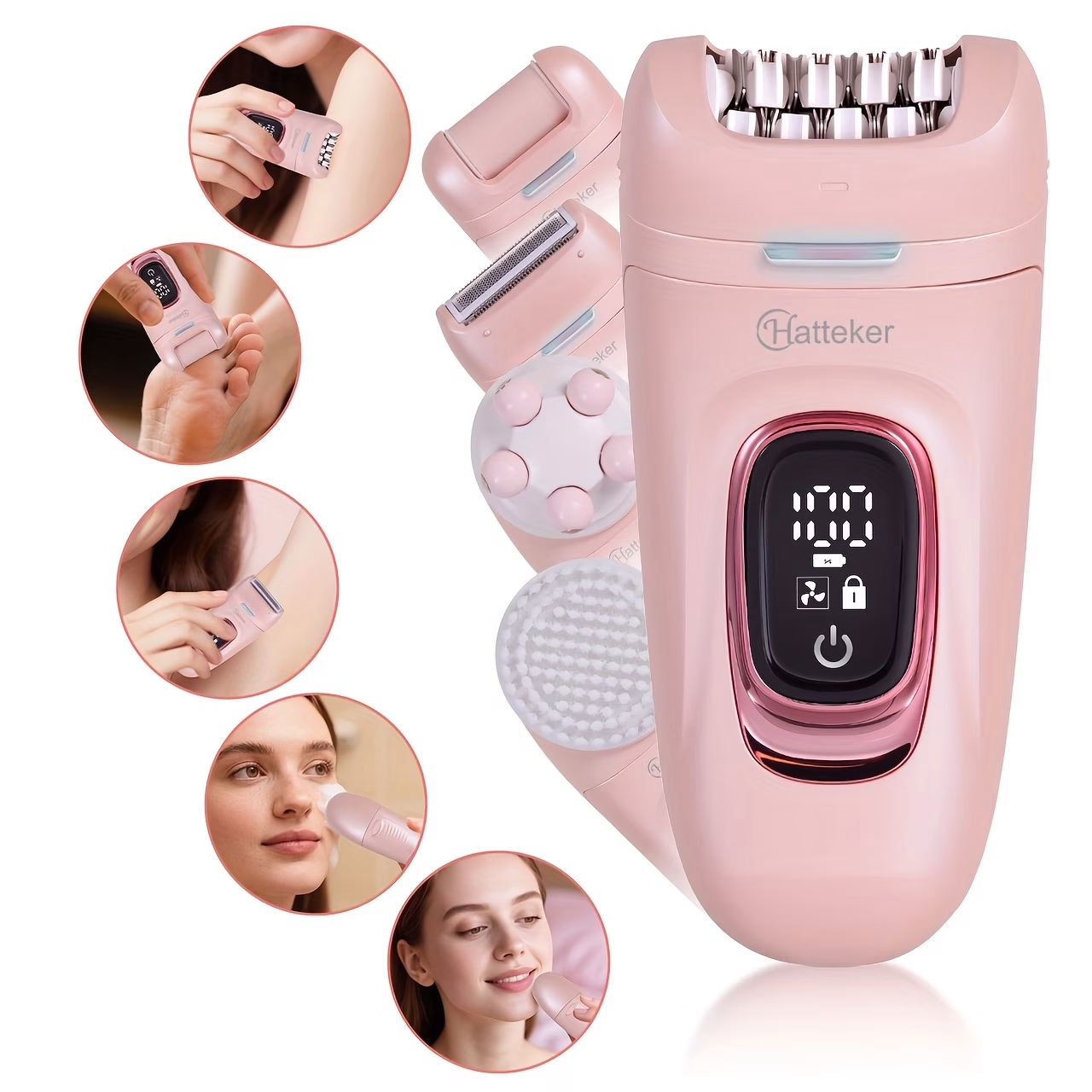 HATTEKER Women's 5-in-1 Multi-Functional Shaver – Face, Bikini, Underarm, Thigh & Armpit Epilation Device with Portable Grooming Kit for Sensitive Skin & Hair Removal