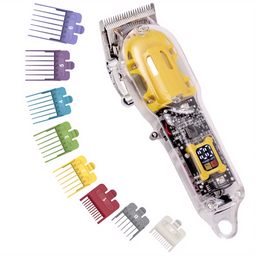 HATTEKER Rechargeable Hair Clippers with Lithium-Ion – Transparent Electric Shaver, Adjustable Blade System for Salon Use, Professional Barber Clippers