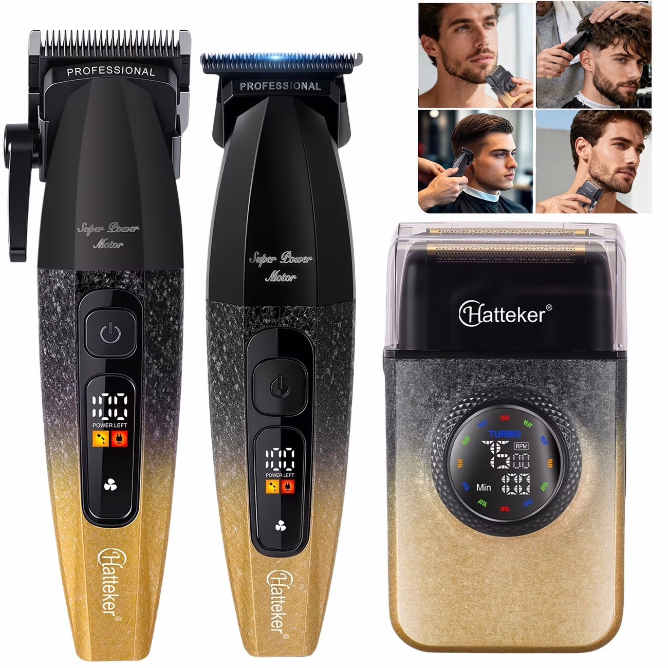 HATTEKER New Electric Hair Clipper – Professional Hairdressing Shaving Gradient Oil Head Styling Three-Piece Set with LCD Digital Display, USB Portable Charging, Ideal Gift for Men