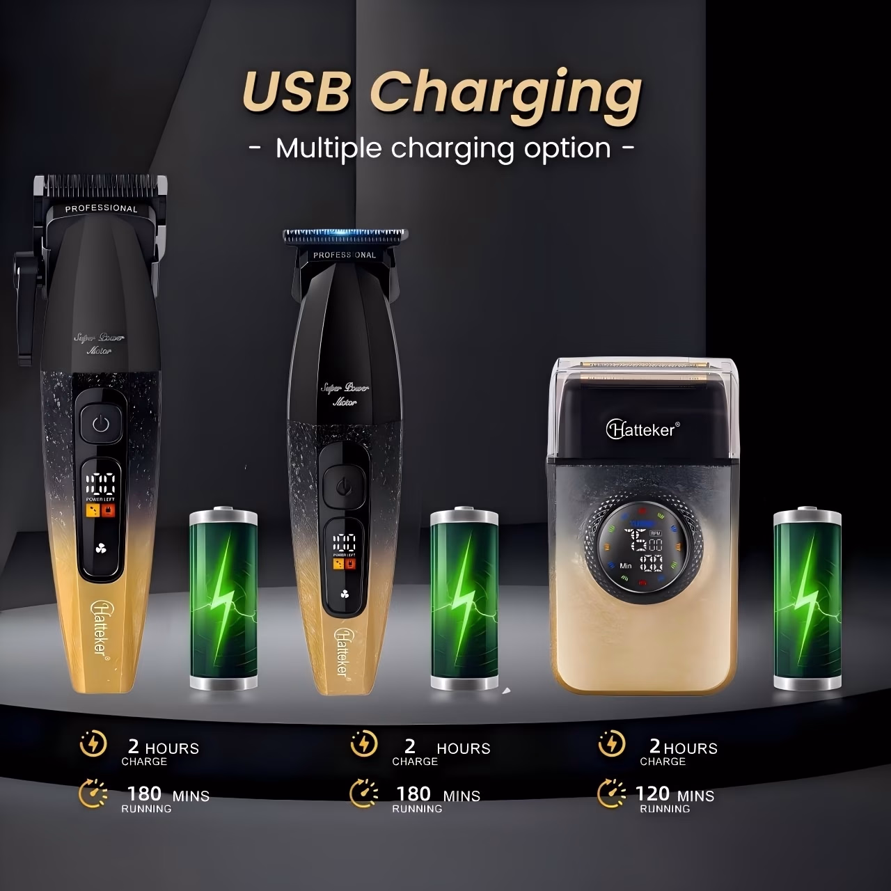 HATTEKER New Electric Hair Clipper – Professional Hairdressing Shaving Gradient Oil Head Styling Three-Piece Set with LCD Digital Display, USB Portable Charging, Ideal Gift for Men