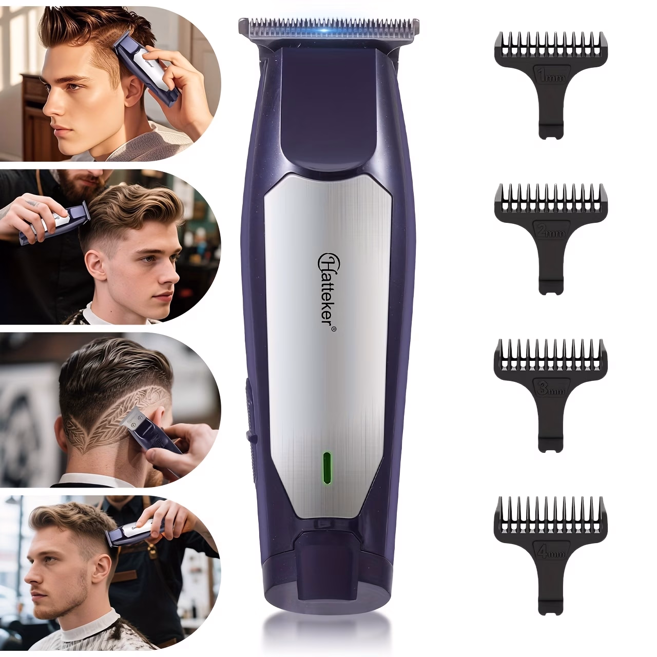 HATTEKER Cordless Electric Hair Clippers – Rechargeable Hair Clippers for Men, Ergonomic Easy Grip, Compact and Portable Electric Barber Scissors for Home, Salon, and Self-Cut Haircuts