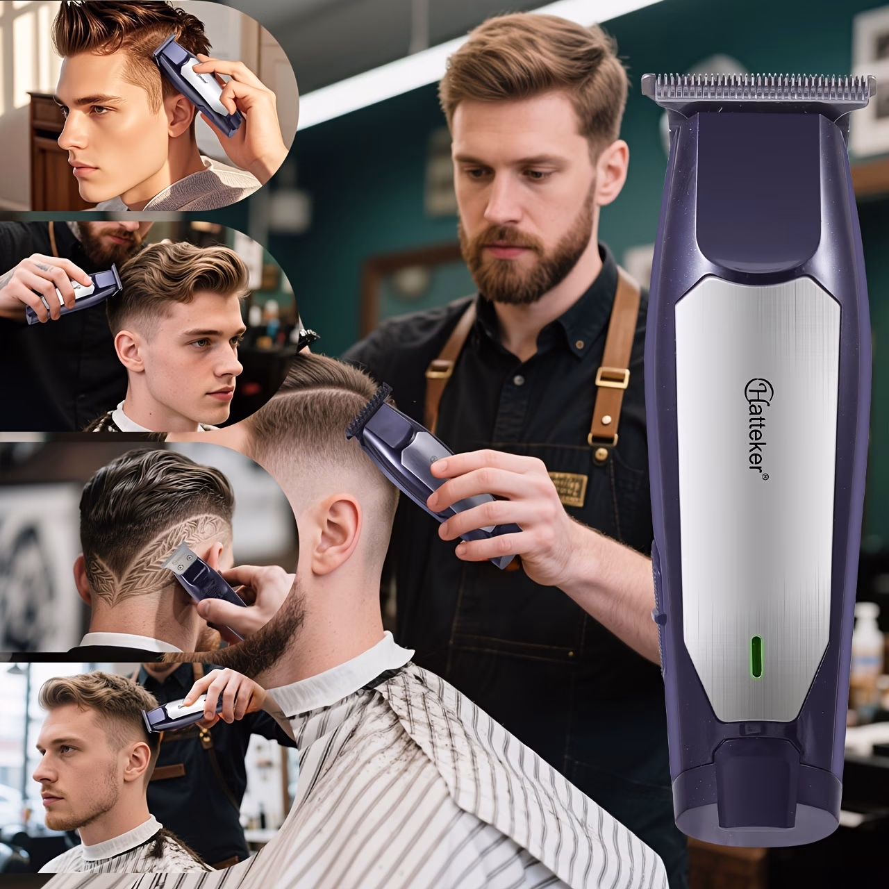 HATTEKER Cordless Electric Hair Clippers – Rechargeable Hair Clippers for Men, Ergonomic Easy Grip, Compact and Portable Electric Barber Scissors for Home, Salon, and Self-Cut Haircuts