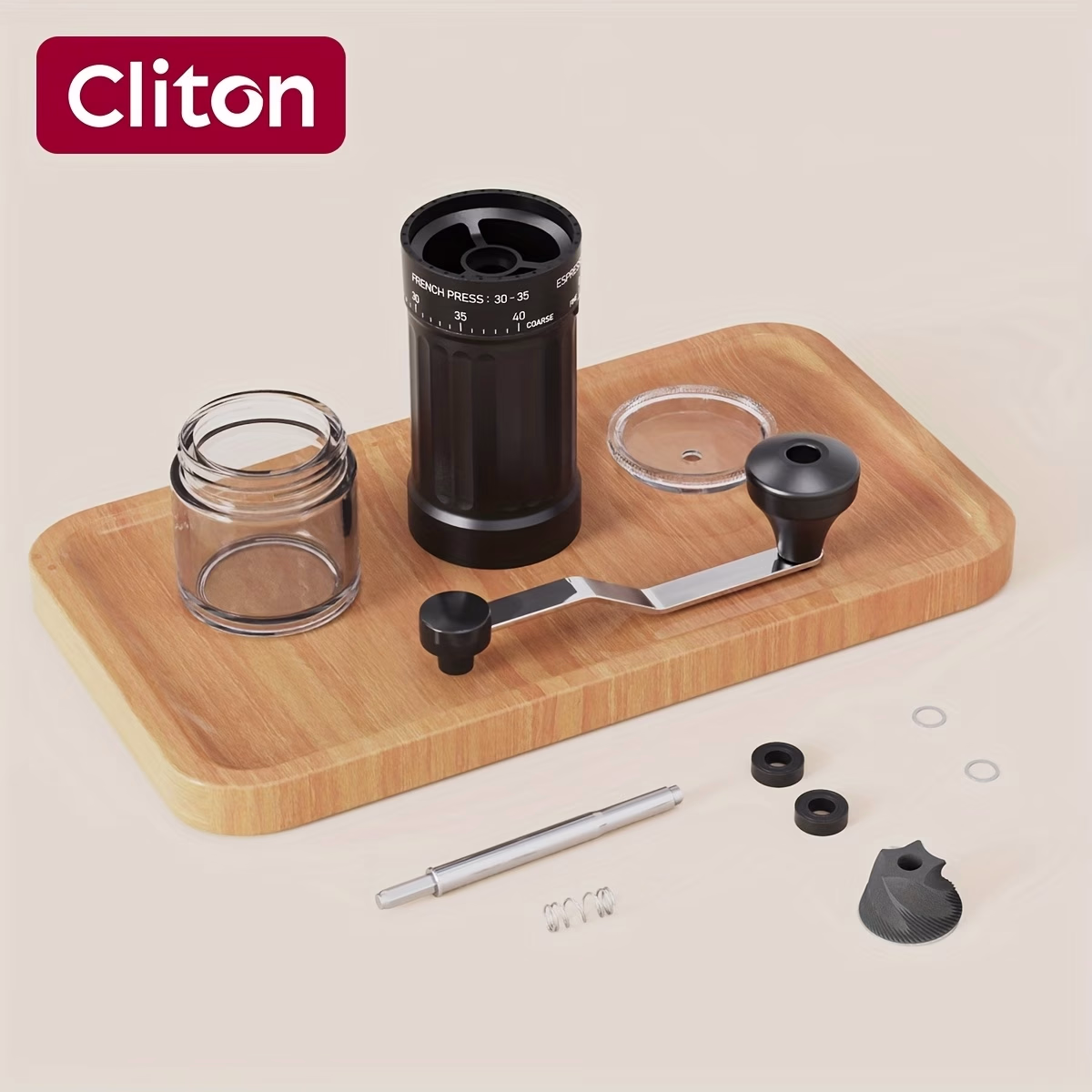 CLITON Manual Coffee Grinder with 40 Adjustable Settings – Portable Cordless Conical Burr Grinder, 35g Capacity, Washable Container, Ideal for Aeropress, Espresso, Pour Over, French Press, Moka Pots, Durable Plastic