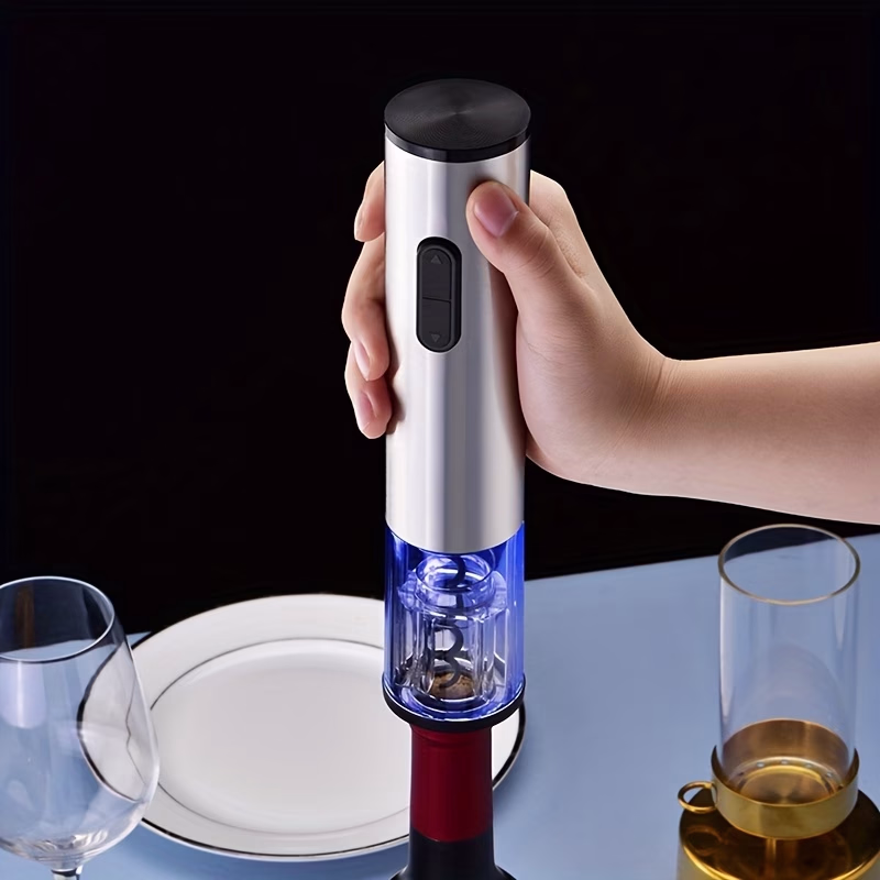 CLITON Stainless Steel Electric Wine Opener – Metal Automatic Wine Corkscrew, Spiral Cork Drill, Wine Accessories, 4.57cm x 8.8cm
