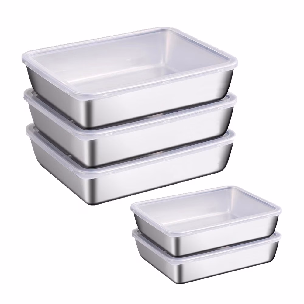 5pcs Food Storage Container, Stainless Steel with Cover Design – Suitable for Refrigerator Refrigeration, Food Preservation, Outdoor Barbecue