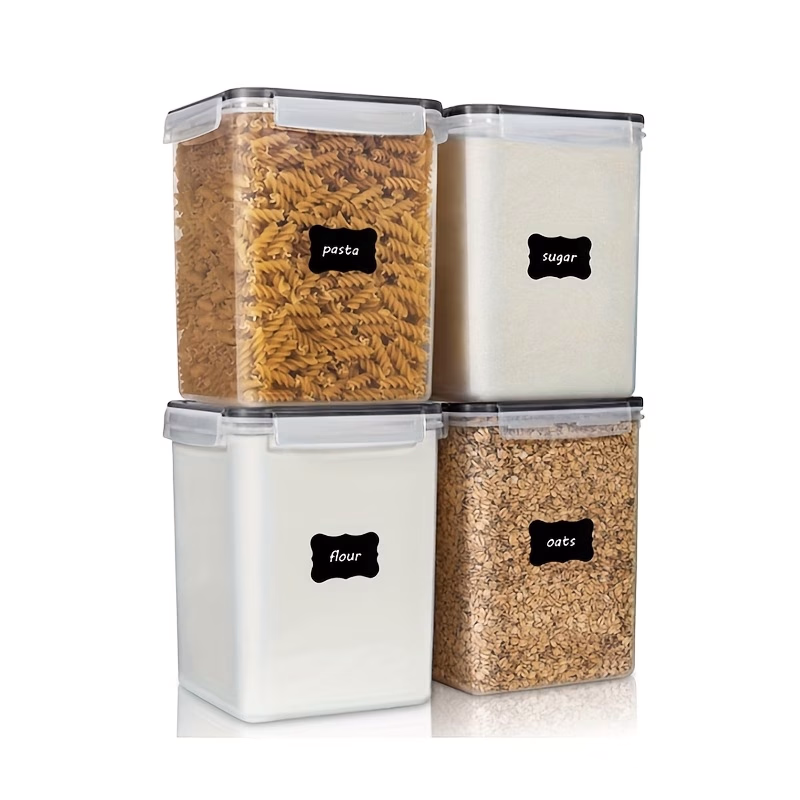 4-Pack Airtight Food Storage Containers – 5.2L Plastic Rectangular Pantry Organization Bins, Waterproof Clip-On Seal, Multipurpose Kitchen Organization for Flour, Sugar, Pasta, Oats, Trunks