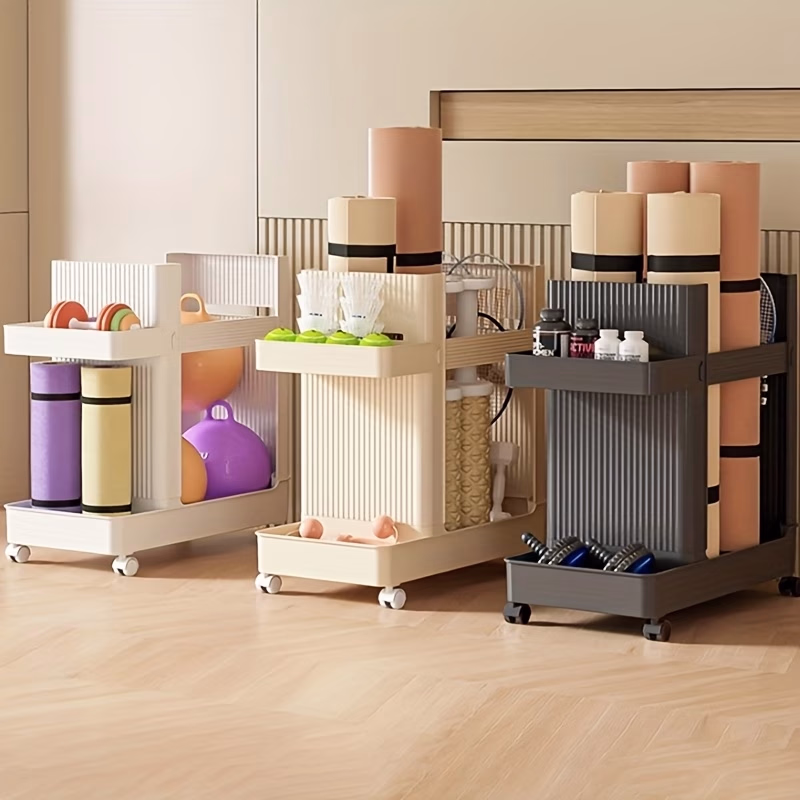 Storage Organizer Yoga Mats Accessory Holder with Wheels – Workout Equipment Organizer for Gym, Home, and Studio Use