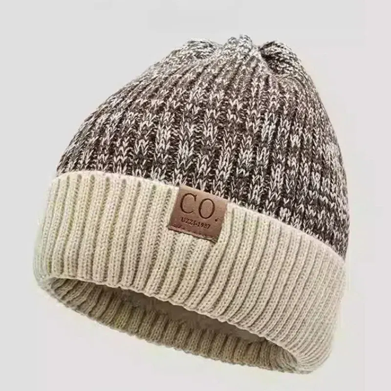 Color: black, Size: XS - New Unisex Two-Tone Winter Hats Add Fur Lined Men And Women Fashion Warm Beanie Cap Casual Winter Knitted Hats