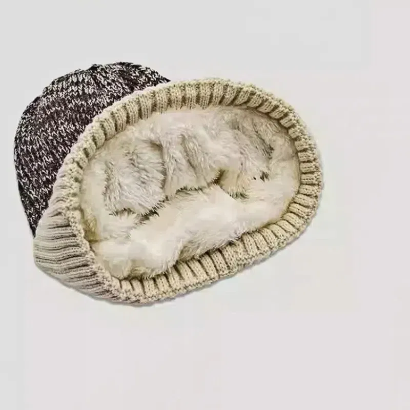 Color: black, Size: XS - New Unisex Two-Tone Winter Hats Add Fur Lined Men And Women Fashion Warm Beanie Cap Casual Winter Knitted Hats