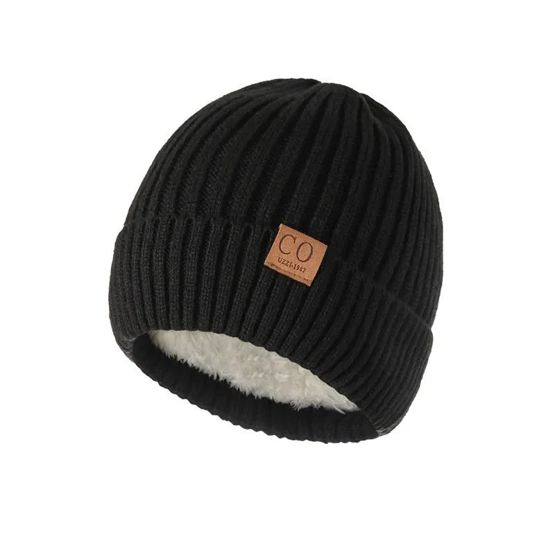 Color: black, Size: XS - New Unisex Two-Tone Winter Hats Add Fur Lined Men And Women Fashion Warm Beanie Cap Casual Winter Knitted Hats