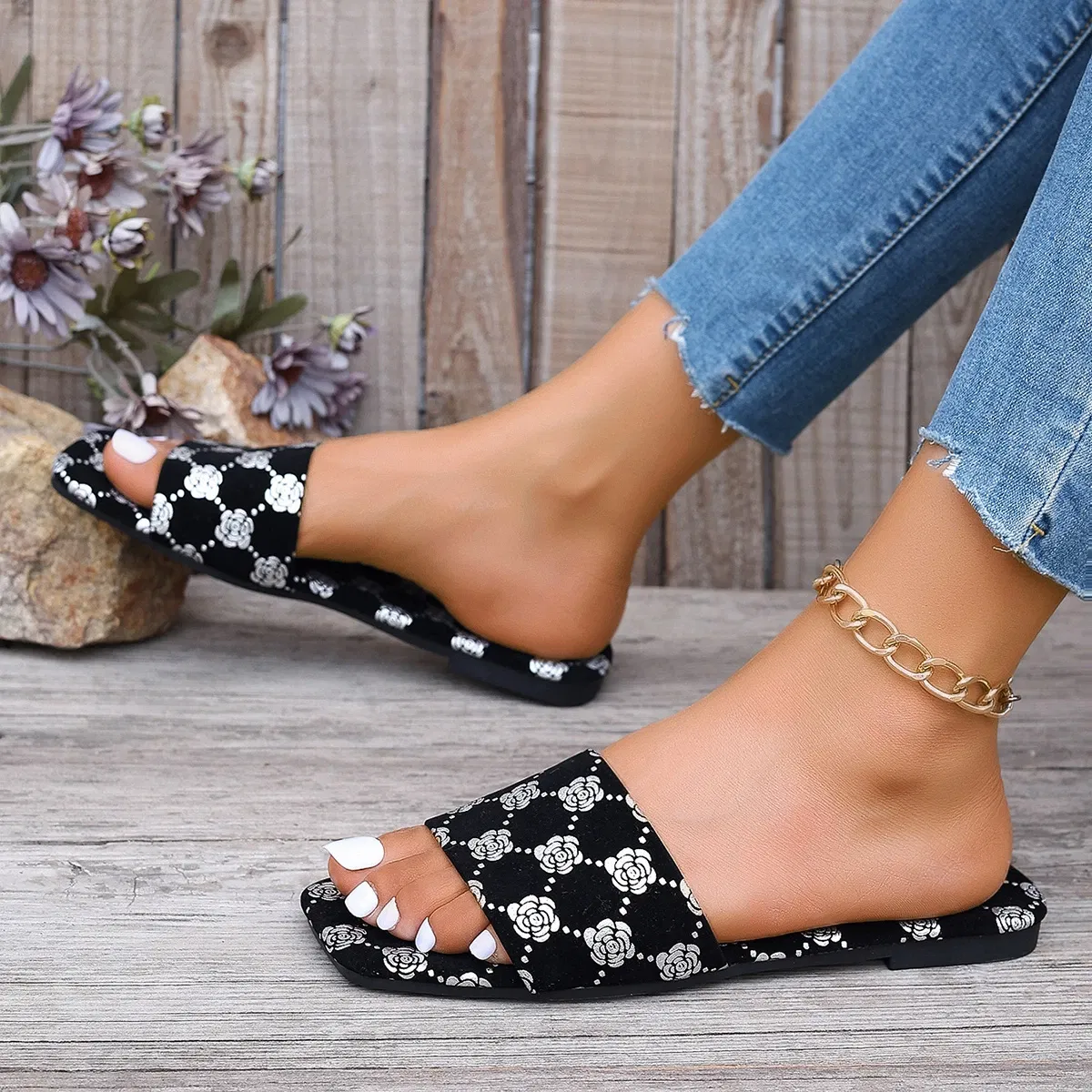 Color: Gold, Shoe Size: 37 - Women Slippers 2024 New Summer Sandals Slide Platform Casual Open-toe Fashion Slipper Casual Shoes Slides Women Zapatos De Mujer