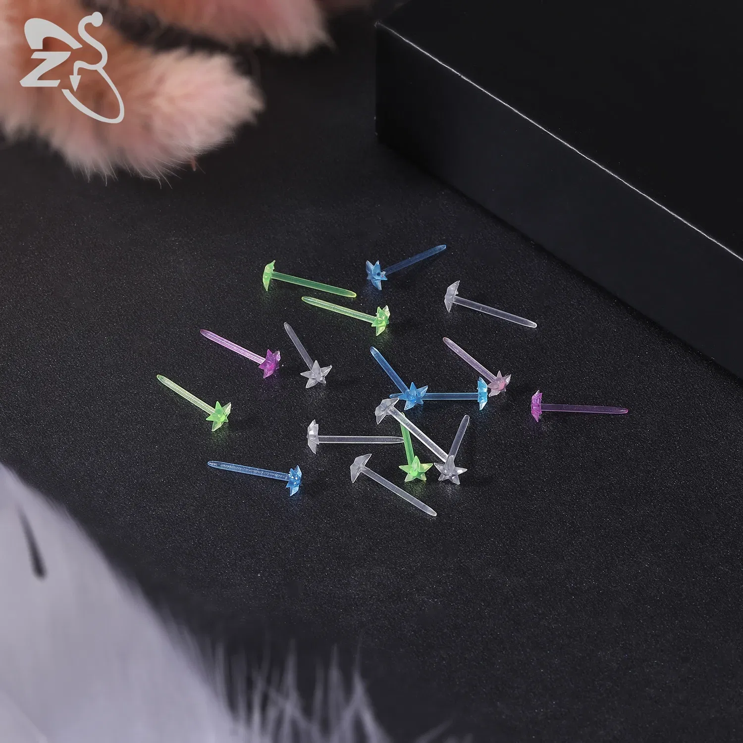 Metal Color: ROSE GOLD COLOR - ZS 10-50pcs/lot Colorful Acrylic Stud Earring Invisible Transparent  Anti-allergy Ear Pin 20G Star Ball Curing Ear Hole Retainer