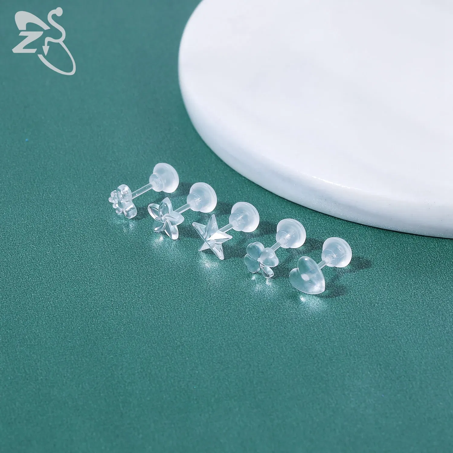 Metal Color: ROSE GOLD COLOR - ZS 10-50pcs/lot Colorful Acrylic Stud Earring Invisible Transparent  Anti-allergy Ear Pin 20G Star Ball Curing Ear Hole Retainer