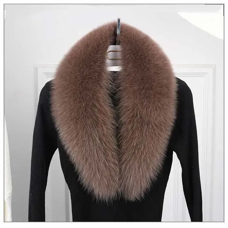 Color: Watermelon red, Size: M - 100% Natural Real Fox Fur Collar For Women Men Coat Jacket Fur Scarf Winter Extra Large Size Neck Warmer Fur Scarf Shawls Wraps