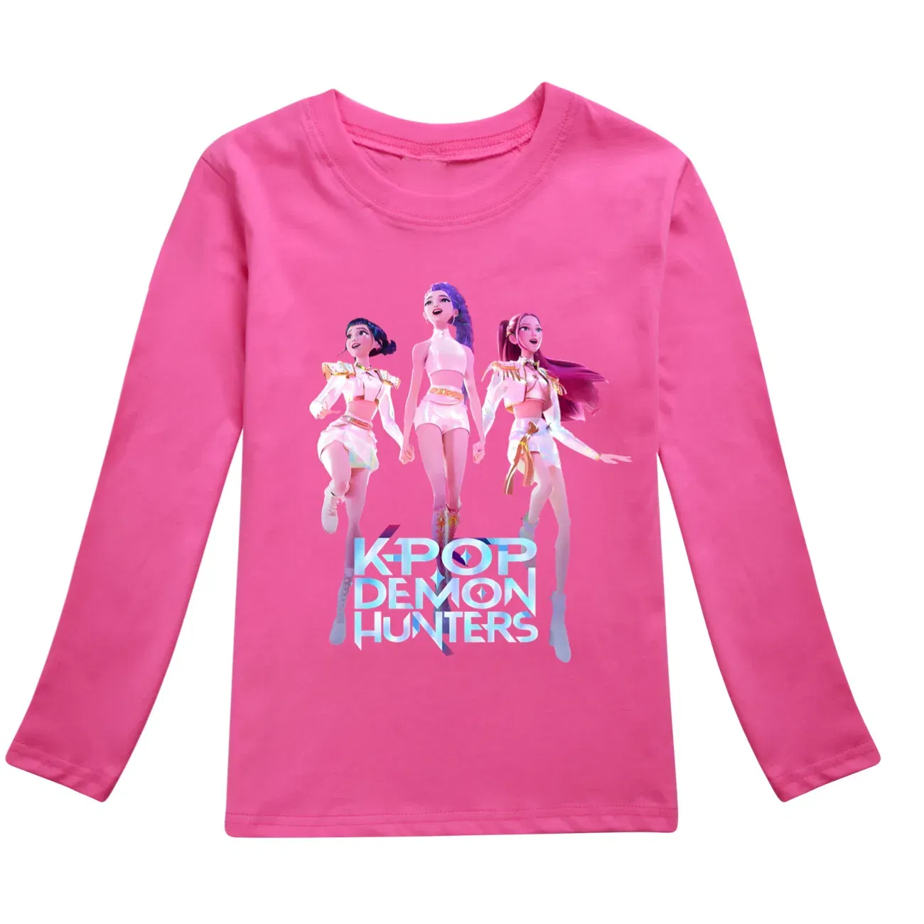 Color: Beige, Kid Size: 3T - KPop Demon Hunters Huntrix Tshirt Kids Clothes Teenage Boys O-Neck Cartoon Casual T-shirts Girls Long Sleeve Tops Child Clothing