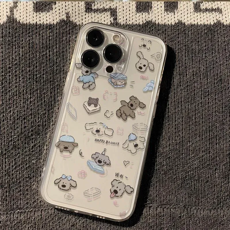 Color: Clear, Ships From: CHINA, Material: Denim - Cartoon full screen dog transparent phone case for iPhone 7 8 plus xr x 11 12 13 14 15 pro max soft silicone anti-drop