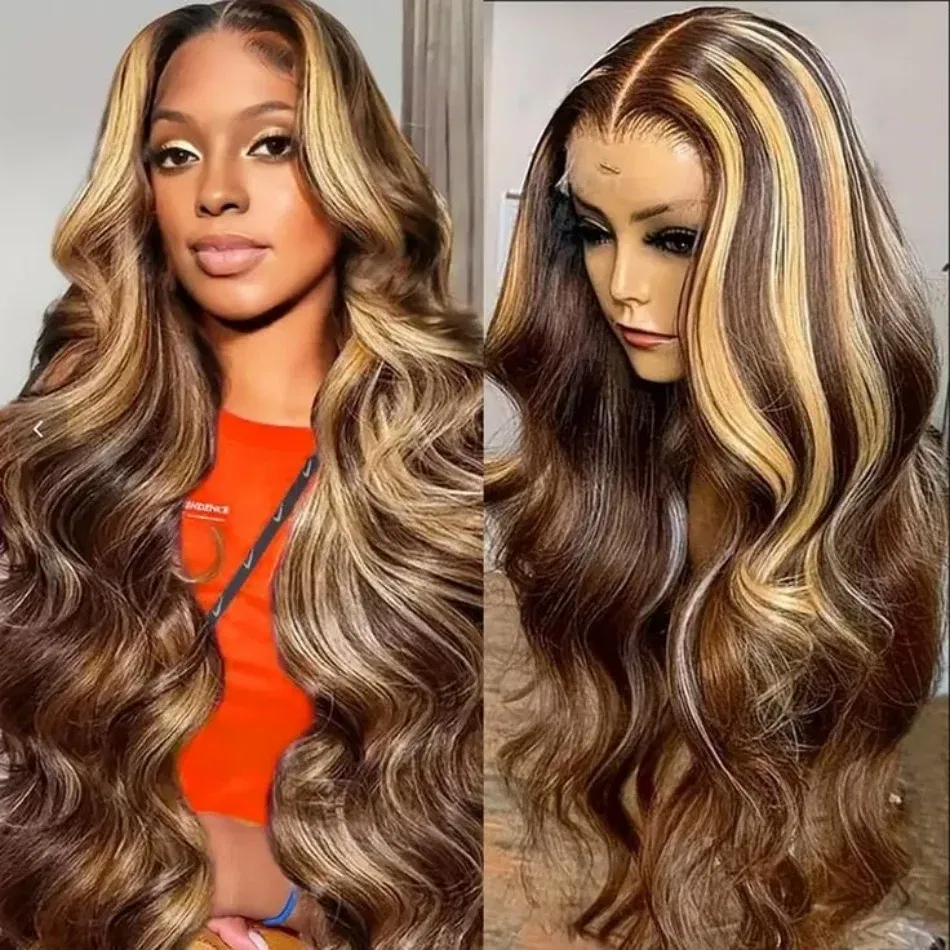 Stretched Length: 34inches, Hair Color: #16, Density: 200%, Ships From: CHINA - Highlight Wig Human Hair P4/27 Body Wave Wigs Highlight 13x6 Hd Lace Frontal Wig Human Hair 13x4 Hd Lace Front Human Hair Wigs