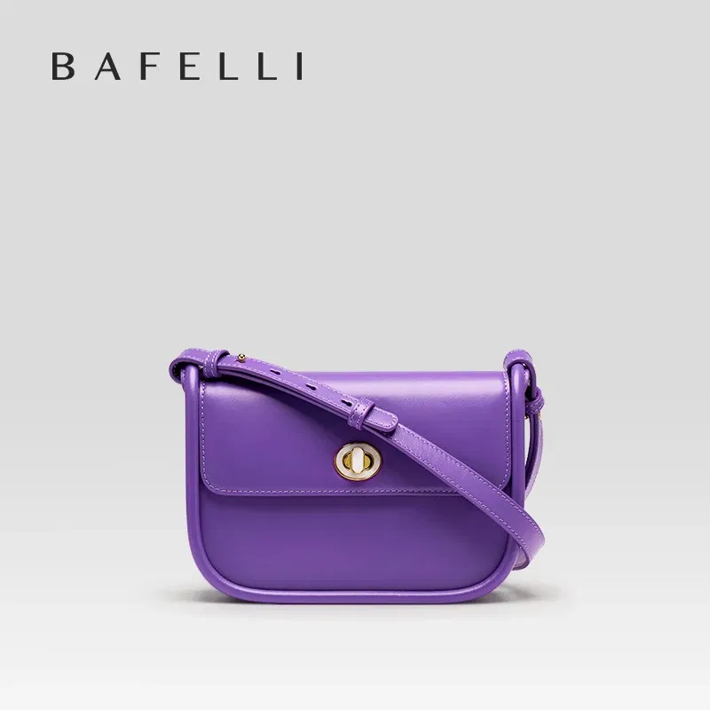 Color: PURPLE - BAFELLI 2024 WOMEN'S NEW TREND LEATHER SADDLE BAGS FASHION STYLE ORIGINAL DESIGNER LUXURY BRAND CASUAL CROSSBODAY PURSE SHOULDER